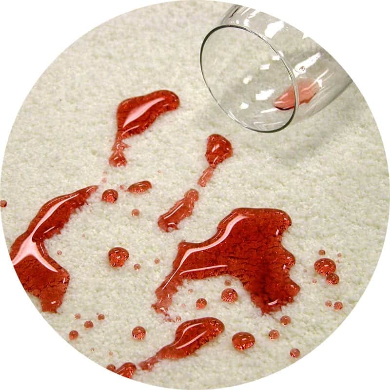 Red wine spilled on white carpet. Scotchgard Carpet & Fiber Protector helps to prevent stains when things spill.