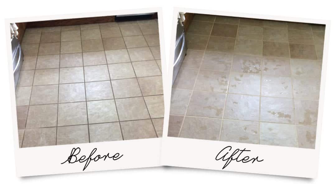 Tile and Grout Cleaning Before and After Photo, with great results.