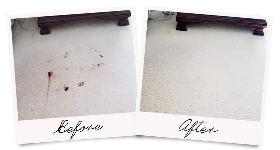 Before and After picture showing blood stain removal